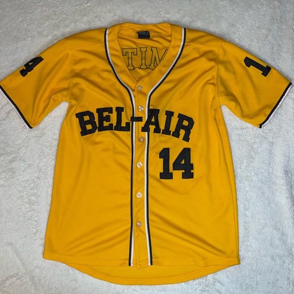 “BEL-AIR 14” Yellow Baseball Jersey with Black Lettering - Picture 1 of 5